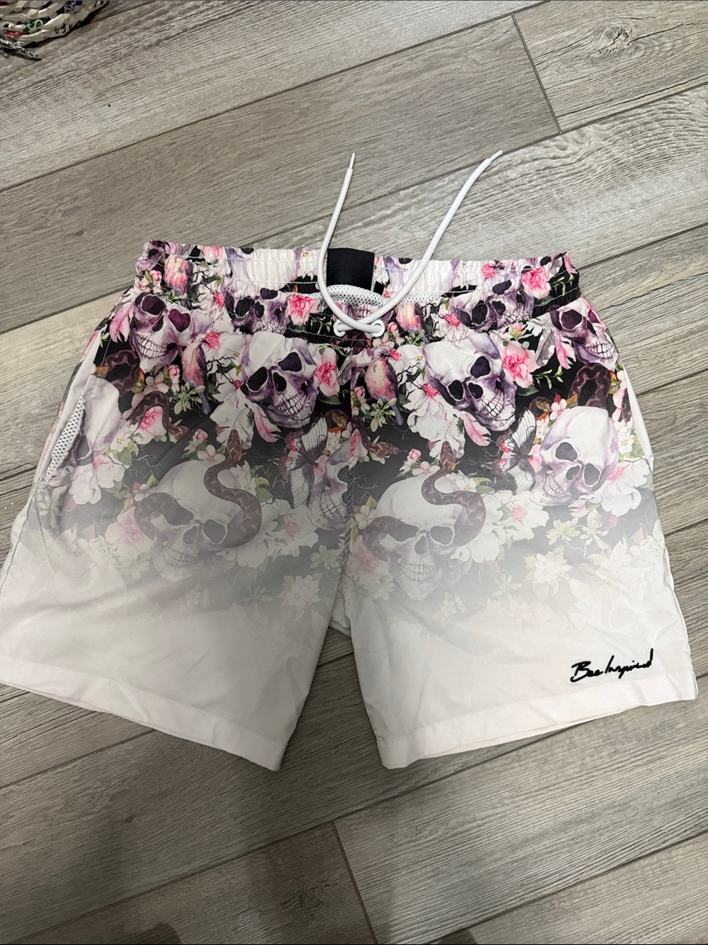 White Floral Skull Print Women’s Shorts